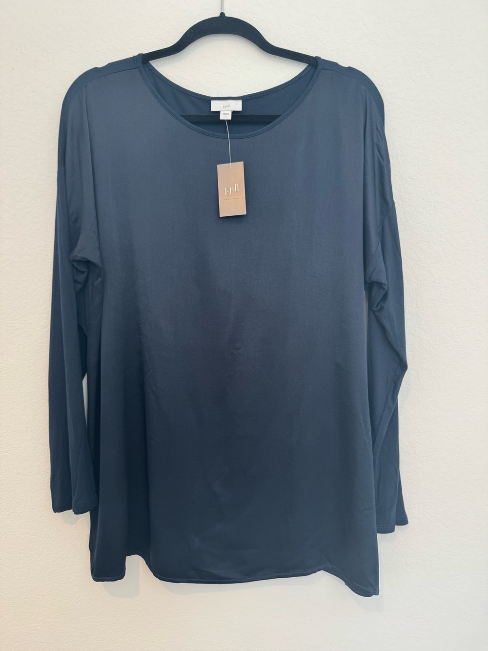 J. Jill Navy Blue Satin Front Rayon Blend Long Sleeve Tunic Top